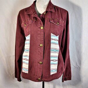 Ariat Maroon Denim Jacket  Southwest Button Front Size XL